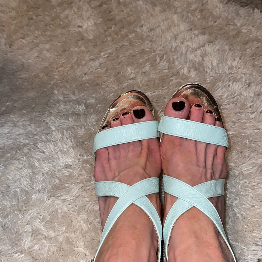 Mint green &gold wedges gently used condition